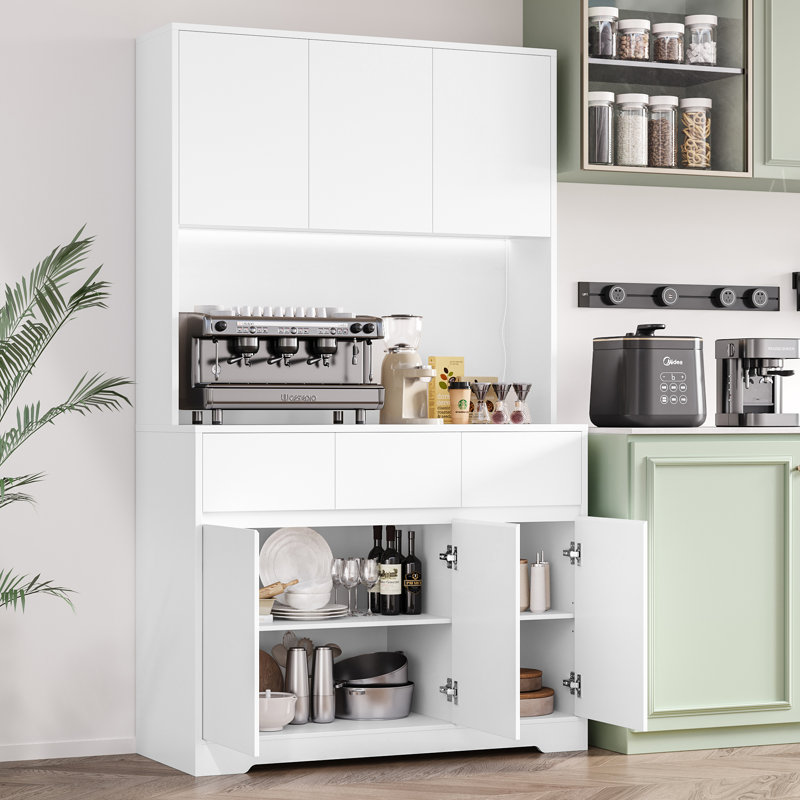 Ebern Designs Arup 71" Kitchen Food Pantry with Charge Station, LED